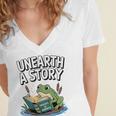 Unearth a Story Frog Reading a Book Summer 2026 Premium Tri-Blend Women's Jersey Short Sleeve Deep V-Neck Tshirt
