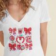 Valentine Teacher Coquette Bow Pencil Heart Book Girl Women Women's Jersey Short Sleeve Deep V-Neck Tshirt Valentine Teacher Coquette Bow Pencil Heart Book Girl Women Women's Jersey Short Sleeve Deep V-Neck Tshirt