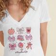 Valentine Teacher Cute Bows Apple Globe Pencil Books Art Women's Jersey Short Sleeve Deep V-Neck Tshirt