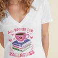 Valentines All Booked For Valentines Book Lovers Teacher Kid Premium Women's Jersey Short Sleeve Deep V-Neck Tshirt