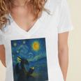 Van Gogh Starry Night Fantasy Reader Dragon Reading Book Women's Jersey Short Sleeve Deep V-Neck Tshirt