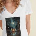 Vintage Ghost Book Reading Camping Gothic Halloween Teachers Women's Jersey Short Sleeve Deep V-Neck Tshirt