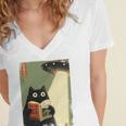 Vintage Japanese Cat Book Lovers UFO Alien Abduction Cat Dad Women's Jersey Short Sleeve Deep V-Neck Tshirt Vintage Japanese Cat Book Lovers UFO Alien Abduction Cat Dad Women's Jersey Short Sleeve Deep V-Neck Tshirt