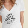 Vintage Retro Coffee Books & Cat Naps Women's Jersey Short Sleeve Deep V-Neck Tshirt