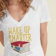 Wake Up Smarter Librarian Book Stack Premium Tri-Blend Women's Jersey Short Sleeve Deep V-Neck Tshirt