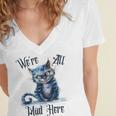 We'Re All Mad Here Cheshire Cat Alice Wonderland Book Kids Women's Jersey Short Sleeve Deep V-Neck Tshirt