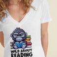 Wild About Reading Book Lover Gorilla Women's Jersey Short Sleeve Deep V-Neck Tshirt