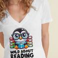Wild About Reading Book Lover Penguin Women's Jersey Short Sleeve Deep V-Neck Tshirt