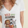 Wild About Reading Zoo Animals For Bookworm Book Reader Women's Jersey Short Sleeve Deep V-Neck Tshirt Wild About Reading Zoo Animals For Bookworm Book Reader Women's Jersey Short Sleeve Deep V-Neck Tshirt