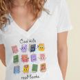 Women Cool Kids Read Books Teacher Back To School Librarian Women's Jersey Short Sleeve Deep V-Neck Tshirt