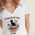 Women's Cat Books Romantic Floral Aesthetic Book Lover Cat Owner Women's Jersey Short Sleeve Deep V-Neck Tshirt Women's Cat Books Romantic Floral Aesthetic Book Lover Cat Owner Women's Jersey Short Sleeve Deep V-Neck Tshirt