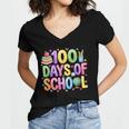 100 Days Of School Book Pencil Teachers Girls Kids 100th Day Women's Jersey Short Sleeve Deep V-Neck Tshirt 100 Days Of School Book Pencil Teachers Girls Kids 100th Day Women's Jersey Short Sleeve Deep V-Neck Tshirt