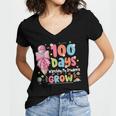 100th Day Of School Teacher Women Floral Books Women's Jersey Short Sleeve Deep V-Neck Tshirt
