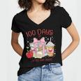 100th Day Of School Teachers 100 Days Of Coffee Chaos Books Women's Jersey Short Sleeve Deep V-Neck Tshirt