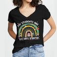 100th Day Of School Teachers Students Women Floral Books Women's Jersey Short Sleeve Deep V-Neck Tshirt
