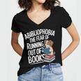 Abibliophobia Dog Book Lover Library Women's Jersey Short Sleeve Deep V-Neck Tshirt