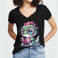 Adorable Book Lover Basilisk With Reading Glasses Cute Women's Jersey Short Sleeve Deep V-Neck Tshirt