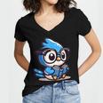 Adorable Book Lover Blue Jay With Reading Glasses Cute Women's Jersey Short Sleeve Deep V-Neck Tshirt Adorable Book Lover Blue Jay With Reading Glasses Cute Women's Jersey Short Sleeve Deep V-Neck Tshirt