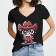 Adorable Book Lover Cowboy With Reading Glasses Cute Women's Jersey Short Sleeve Deep V-Neck Tshirt