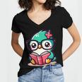 Adorable Book Lover Humming Bird With Reading Glasses Cute Women's Jersey Short Sleeve Deep V-Neck Tshirt
