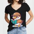 Adorable Book Lover Mallard Duck With Reading Glasses Cute Women's Jersey Short Sleeve Deep V-Neck Tshirt