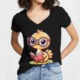 Adorable Book Lover Ostrich With Reading Glasses Cute Women's Jersey Short Sleeve Deep V-Neck Tshirt Adorable Book Lover Ostrich With Reading Glasses Cute Women's Jersey Short Sleeve Deep V-Neck Tshirt