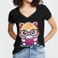 Adorable Book Lover Persian Cat With Reading Glasses Cute Women's Jersey Short Sleeve Deep V-Neck Tshirt Adorable Book Lover Persian Cat With Reading Glasses Cute Women's Jersey Short Sleeve Deep V-Neck Tshirt