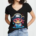 Adorable Book Lover Pirate With Reading Glasses Cute Women's Jersey Short Sleeve Deep V-Neck Tshirt