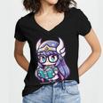 Adorable Book Lover Valkyrie With Reading Glasses Cute Women's Jersey Short Sleeve Deep V-Neck Tshirt