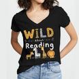Animal Print Read A Book Character Kids Wild About Reading Women's Jersey Short Sleeve Deep V-Neck Tshirt