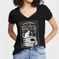 Anti-Social Book-Club Cat Graphic Women's Jersey Short Sleeve Deep V-Neck Tshirt