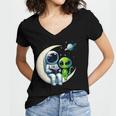 Astronaut Reading Book To Alien Shirt Moon Space Lover Kids Women's Jersey Short Sleeve Deep V-Neck Tshirt