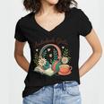 Audiobook Girlie Headphones Book Tea Love Women's Jersey Short Sleeve Deep V-Neck Tshirt