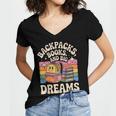 Backpacks Books And Big Dreams Cute Back To School Women's Jersey Short Sleeve Deep V-Neck Tshirt