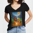 Bigfoot And Alien Reading Books Campfire Halloween Women's Jersey Short Sleeve Deep V-Neck Tshirt Bigfoot And Alien Reading Books Campfire Halloween Women's Jersey Short Sleeve Deep V-Neck Tshirt