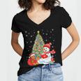 Book Christmas Tree Bookworm Gingerbread Man Snowman Reading Women's Jersey Short Sleeve Deep V-Neck Tshirt