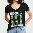 Book Leprechaun St Patrick's Day Library Librarian Reading Women's Jersey Short Sleeve Deep V-Neck Tshirt