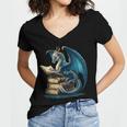 Book Lover Bookworm Reading Books Dragon Sci-Fi Character Women's Jersey Short Sleeve Deep V-Neck Tshirt