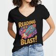 Book Lover Kids And Adults Reading Is a Blast Rocket Ship Women's Jersey Short Sleeve Deep V-Neck Tshirt