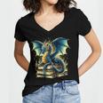 Book Lover Reading Fantasy Dragon Women's Jersey Short Sleeve Deep V-Neck Tshirt