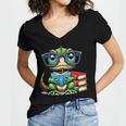 Book Lover Reading Iguana Women's Jersey Short Sleeve Deep V-Neck Tshirt
