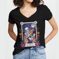 Book Lover Tarot Card The Reader Mystic Skeleton Women's Jersey Short Sleeve Deep V-Neck Tshirt