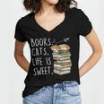 Book Lovers Books Cats Life Is Sweet Cat Lover Women's Jersey Short Sleeve Deep V-Neck Tshirt