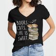 Book Lovers Books Cats Life Is Sweet Cat Lovers Women's Jersey Short Sleeve Deep V-Neck Tshirt