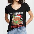 Book Reading Just Waiting For Christmas Gingerbread Women's Jersey Short Sleeve Deep V-Neck Tshirt Book Reading Just Waiting For Christmas Gingerbread Women's Jersey Short Sleeve Deep V-Neck Tshirt