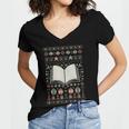 Book Reading Ugly Christmas Women's Jersey Short Sleeve Deep V-Neck Tshirt