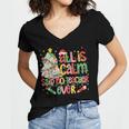 Book Tree All Is Calm Said No Teacher Ever Christmas Women's Jersey Short Sleeve Deep V-Neck Tshirt