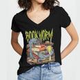 Graphic Book Worm Monster Horror Reading Book Lover Women's Jersey Short Sleeve Deep V-Neck Tshirt