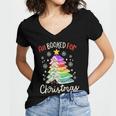 All Booked For Christmas Book Lovers Xmas Tree Women Women's Jersey Short Sleeve Deep V-Neck Tshirt