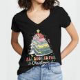 All Booked For Christmas Book Tree Lights Christmas Library Women's Jersey Short Sleeve Deep V-Neck Tshirt